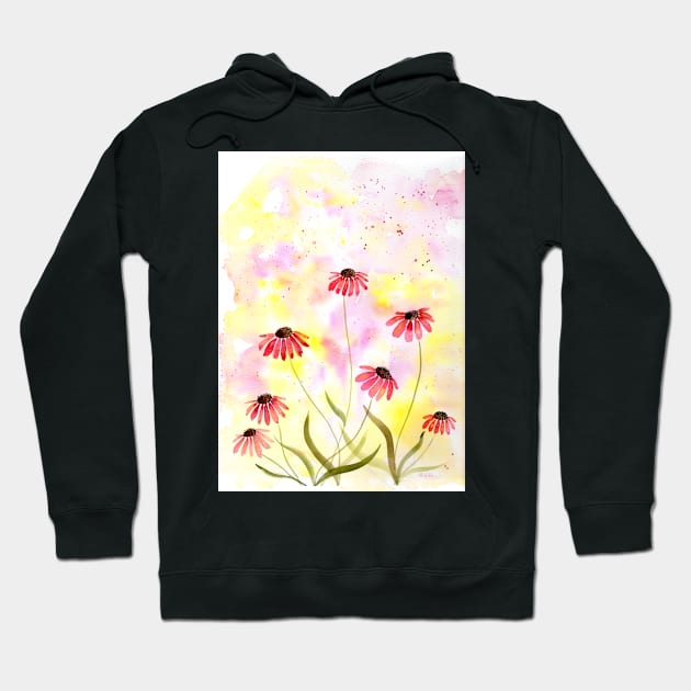 Coneflower Watercolor Illustration 2 Hoodie by Sandraartist